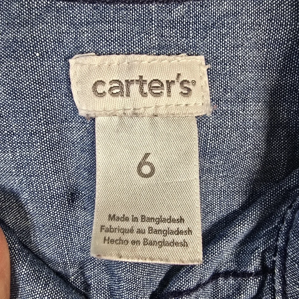 Carter's Boy/Girl Blue Button Down Denim Shirt Medium Wash Size 6 Long Sleeve